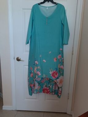 Source Unknown Turquoise Floral Long Sleeve Maxi Dress
